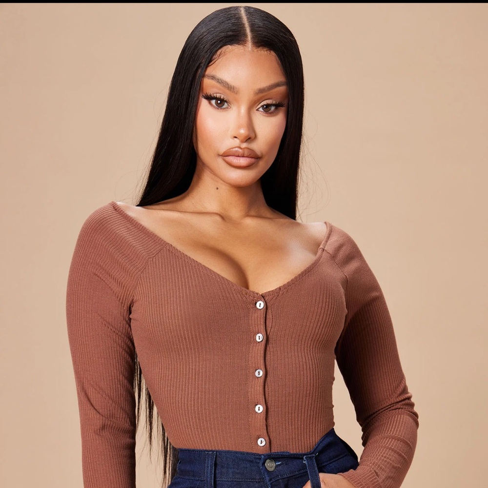 2 Fashion Nova Ribbed Henley Bodysuit